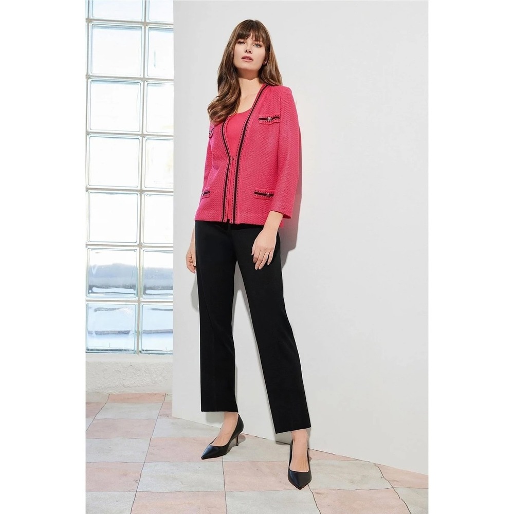 Ming Wang Womens Black Knit Tapered Ankle Pants Petal Slit Hem XL